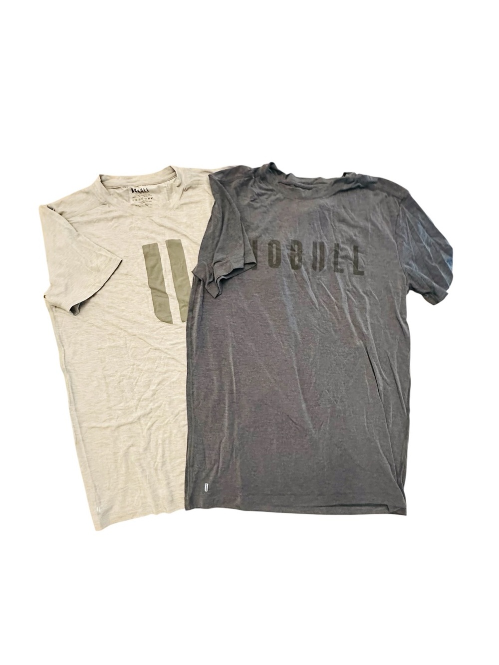 NOBULL Men's Short Sleeve Crew Tees - Charcoal Light Beige Bundle Medium NWOT